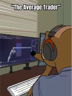 An illustrated image depicts a cartoon deer wearing computer headphones, seemingly analyzing stock charts on a desktop monitor. The deer sits at a desk with a keyboard, and the background features a window with blinds.