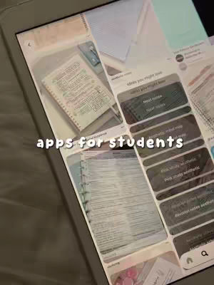 The cover image displays a screenshot of a tablet or similar device, showcasing an app used for studying and note-taking. The upper part of the display shows a notebook with handwritten notes. Below are multiple app elements and screenshots of apps, presented in a grid-like format. The background appears to be a neutral color, and the image has text overlayed that reads 'apps for students.'