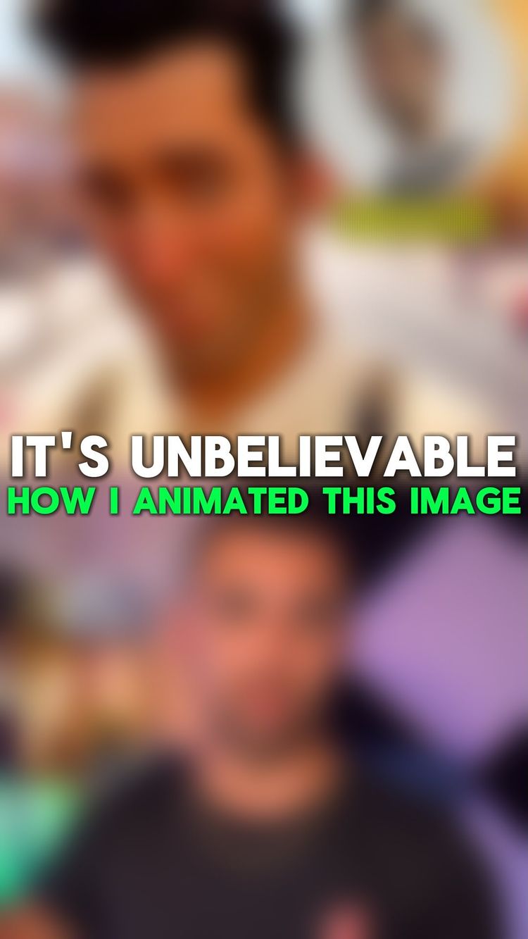 The cover image is a vertical composition featuring blurred faces of a man. The top half shows an out-of-focus view of the man's face, with a slightly angled view focusing primarily on his eyes and forehead. The bottom half is similar, but at a lower angle, concentrating on his face. In both, the skin tone appears warm. Centered across the image is a bold text overlay in white and green that states, 'IT'S UNBELIEVABLE' and 'HOW I ANIMATED THIS IMAGE', with the second line in green.