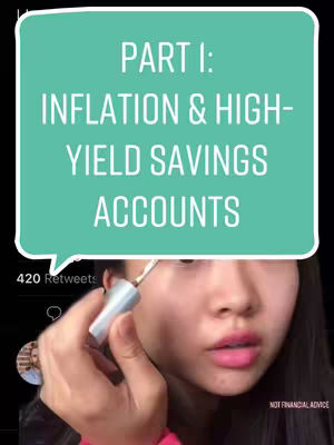 A woman is applying makeup, with a speech bubble in the upper middle of the image containing text. The woman has pink lipstick and a black background.  A smaller avatar is present on the image with a Twitter-like annotation.