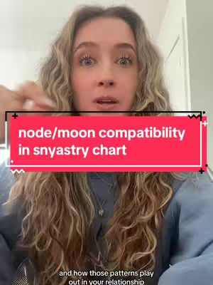 A woman with long, wavy blonde hair, wearing a blue shirt, is centered in a close-up shot. A red rectangle with white text overlay is positioned on her chest. The background consists of a white door on the right, with some visible light illuminating the scene. The woman is looking at the camera.