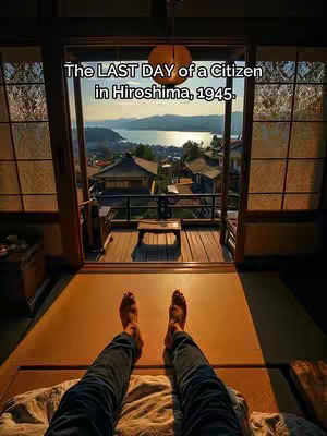 The cover photo shows an interior shot of a traditional Japanese room or house. The viewer's perspective is from someone lying on a bed, with their feet and bottom part of their legs visible. At the end of the bed there is a big window showing the outside view. The view from the window overlooking a city and a body of water, it suggests a scenic location. The color scheme leans towards warm tones, with natural light illuminating the scene. The focus is on the contrast between the indoor and outdoor settings.