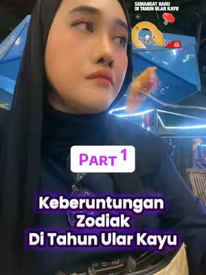 A woman wearing a hijab. She appears to be looking up and to the side, with a thoughtful expression. The background is somewhat blurred, featuring some blue and green elements. Overlayed on the image are text elements in various fonts and colors. The color palette is dominated by blues, purples, and whites.