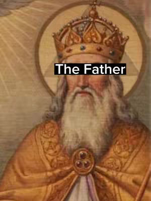 The cover image features a stylized depiction of the Father from Christian tradition. The central figure is an elderly man, depicted with a long white beard and hair, wearing a golden crown and a rich, ornate robe. Behind the figure is a circular halo and what appears to be rays. A black box obscures the figure's eyes, containing the text "The Father."