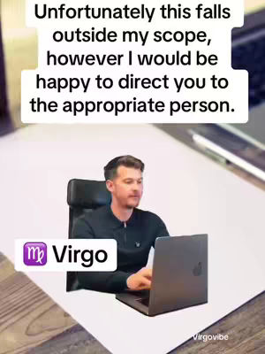 The cover image shows a man seated at a desk in what appears to be a professional setting. He is working on a laptop. Above him is overlaid with text. A purple and white Virgo symbol with the word Virgo is placed at the bottom left. The background is blurred, suggesting depth of field.