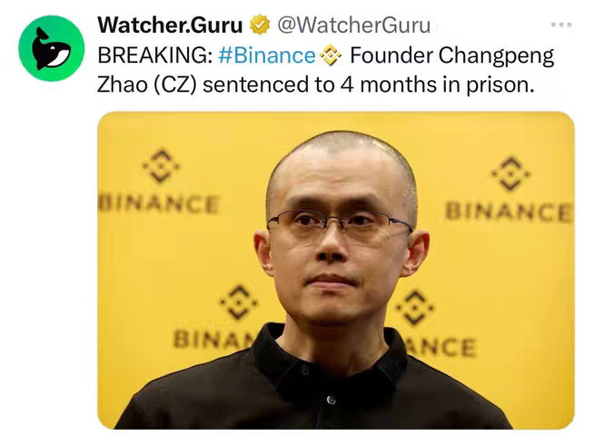 The image shows a man with a shaved head and glasses looking toward the left side of the frame with a yellow background. The Watcher.Guru logo and text at the top left announce the breaking news.