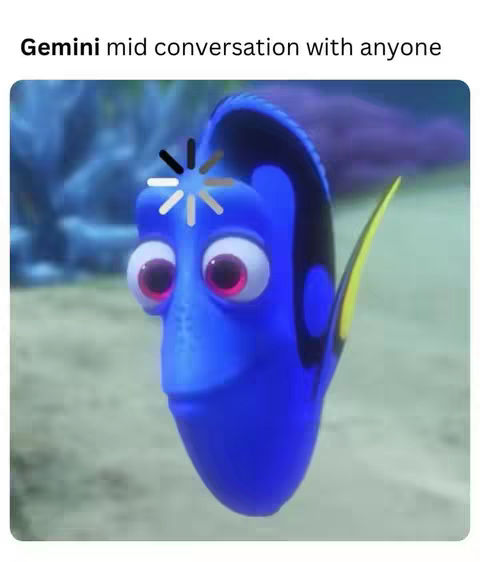 A vibrant image featuring a blue animated fish from "Finding Nemo", with big, expressive eyes and a loading symbol above its head. The background suggests an underwater scene, contributing to the image's playful context.