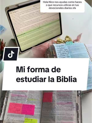 The cover image shows an open Bible with multiple sticky notes. In the background is an open tablet displaying text, another open book with notes, and some decorative items. The hook text is placed over a white background and features a modern aesthetic.