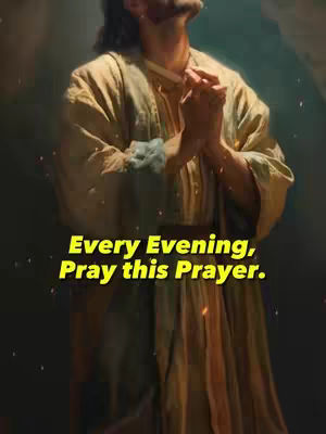 A visual representation of a religious figure, like Jesus, with a slightly blurred background and overlaid text. The central figure, likely Jesus, is shown from the chest up, wearing traditional robes. His hands are clasped in prayer, and his eyes are directed upwards. The background is softly lit, suggesting either a dawn or dusk setting, and the text overlay is in a clear, contrasting color.