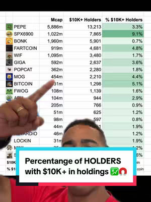 A screen recording of a spreadsheet on crypto holdings with a person pointing at the screen while an overlay text box is displayed.