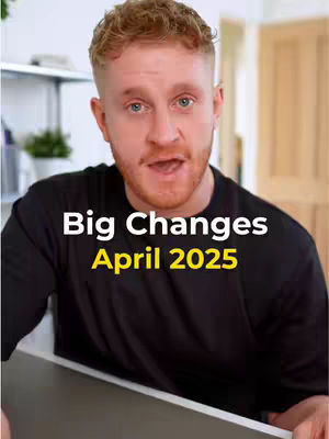 The cover image features a man with red hair and a beard, set against a blurred background with visible elements of a room. Text overlays read 'Big Changes April 2025'. The man is in the center, looking directly at the viewer with an open mouth. Colors are natural with bright skin tones providing contrast with the darker background.