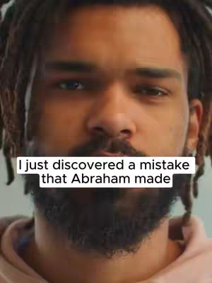 A medium shot focuses on a man's face from the shoulders up. He has a dark complexion with a closely trimmed beard and dark, tightly curled hair. The man is looking directly at the camera with a neutral expression. Overlaid is a white rectangular bar with the text 'I just discovered a mistake that Abraham made'. The background appears to be a neutral color, possibly an interior setting. The overall composition has an informative and personal tone.