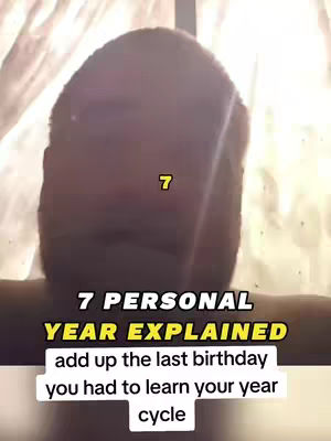 The cover image features a person's face, partially obscured, with the number '7' overlaid. Below this, text explains a numerological concept about personal year cycles.