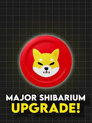 The cover image uses a dark background with a grid pattern. In the center, it features a stylized Shiba Inu logo within a vibrant red circle, reminiscent of a coin or badge. Below the central graphic, bold text declares 'MAJOR SHIBARIUM UPGRADE!' The overall design has a clean, modern aesthetic with an emphasis on the coin's branding.