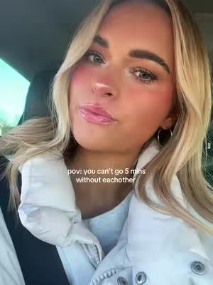 A selfie shows a young woman in a car, facing the camera. She has long blonde hair, and is looking at the camera with makeup including blush and glossy lips. The text overlay indicates the video's theme.