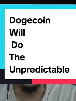 The cover image features a text overlay against a backdrop that includes a face at the bottom with black hair. The text consists of the words
"Dogecoin Will Do The Unpredictable", arranged vertically and horizontally, set against a white background, with a cyan bar on the top, and a red bar at the bottom separating the textual elements from the face. The face appears to be that of a person who is the video creator.