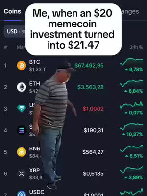 A person is standing in front of a cryptocurrency price chart, with a text overlay.