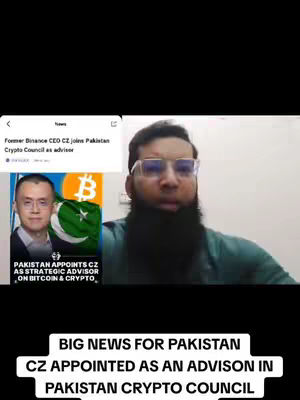 The cover image shows a man in glasses speaking to a camera. Behind him, there is a news item about CZ being appointed as an advisor. Below is a title with white text on the black solid background.