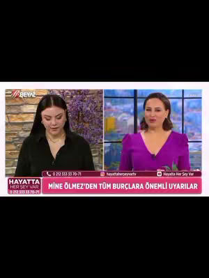 The split screen shows two women in a TV studio setting. On the left, a woman with dark hair is facing slightly downward.  On the right, another woman in a purple dress is speaking. The bottom of the image features overlaid text in pink and white.