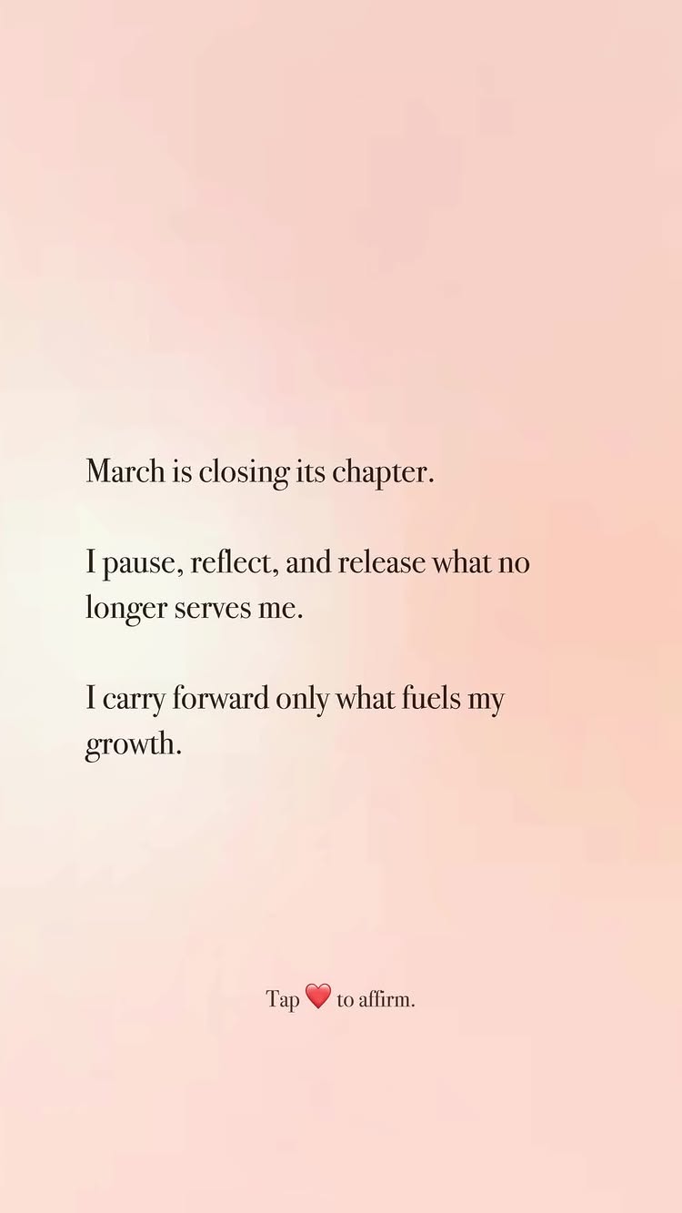 A soft, blurred background transitions from a light peach at the top to a slightly warmer peach at the bottom. Centered, in a clean, sans-serif font, is a poem about reflection and new beginnings.