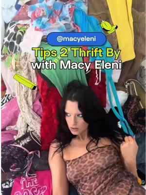 A young woman with dark hair looks at the camera as she is surrounded by colorful clothing and accessories. Text overlays indicate the video's branding and topic.