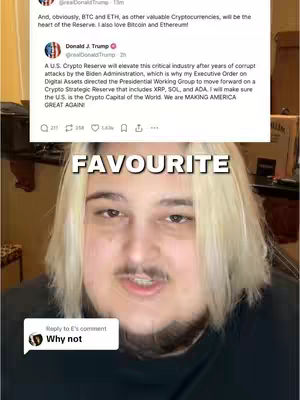A video cover featuring a close-up of a person with light-colored hair and a mustache against a background that includes a screenshot of a tweet. The text "FAVOURITE" is overlaid on the person's face. A reply comment box with "Why not" text is added.