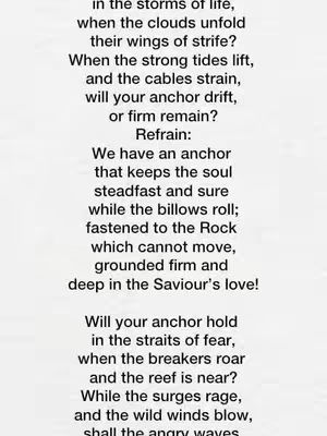 The image is a vertical composition with text arranged in a block. The text is a song lyric from a hymn about an anchor. There is no image or background visible.