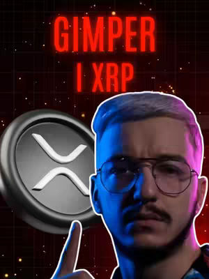 The cover image features a man with glasses pointing upwards, in front of the XRP logo and a background with red and black elements. The text 'GIMPER I XRP' is displayed in red at the top. The overall layout indicates a video related to XRP cryptocurrency and likely involves the creator's opinion.