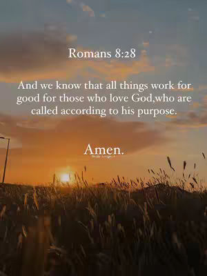 The cover image depicts a serene outdoor scene at sunset. The sky transitions from shades of blue at the top to warm oranges and yellows near the horizon. Silhouetted blades of grass fill the foreground. Text overlays are present, including a Bible verse and the word 'Amen'. The overall composition is calming and inspirational, using natural light and a balanced layout.