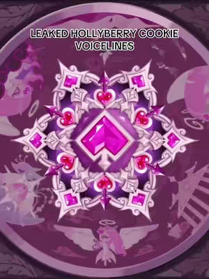 The cover image displays a circular design with a central emblem. At the center is a prominent emblem with a fuchsia gemstone and a dark background with what appears to be decorative shapes. The outer edge of the circular design features repeating shapes and further detailed patterns. The background is a gradient of dark and light purplish-pink colors, and there is an additional layer with transparent shapes, possibly adding to the aesthetic. The text overlay says 'LEAKED HOLLYBERRY COOKIE VOICELINES'.
