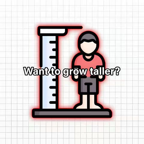 The cover image has a white grid background featuring an illustration of a height measurement tool, a person, and the text overlay, 'Want to grow taller?'. The height tool is a dark, rectangular shape with a measuring scale. Next to it stands the outline of a person with a neutral expression. The text is in a sans-serif font and is centered at the bottom.