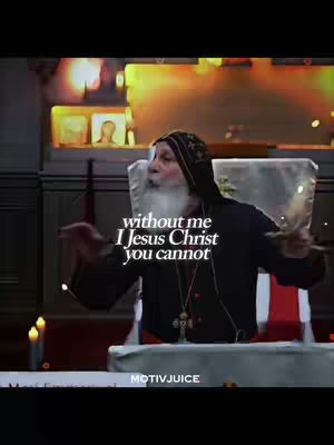 A video cover shows a medium shot of a man with a white beard, wearing a black robe and a cross necklace, speaking with his mouth open. Text overlays in white on the image read "without me I Jesus Christ you cannot"