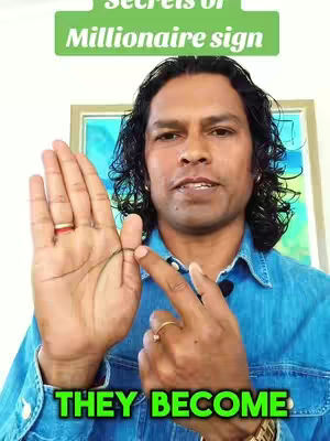A man with dark hair and a blue denim shirt gestures towards his open palm in front of him. Text overlays are present above and below his head.