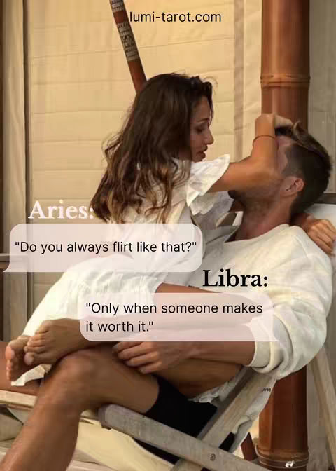 A romantic image showing a man and woman in a close embrace, seated near a beach setting. The woman is embracing the man with her hand. Text overlays add dialogue bubbles.