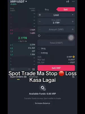 A vertical screen capture of a trading interface on a smartphone showing the XRP/USDT crypto pair. The interface displays buy and sell options with various figures such as price, amount, and total. At the bottom, a text overlay is placed.