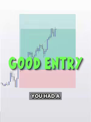 The image features a stock chart overlaid with text. The background is a gradient of white and light blue, with a teal rectangle in the middle. The text 'GOOD ENTRY' is prominently displayed in the center of the screen, with a drop shadow effect. Below the text, within a grey box reads 'YOU HAD A'.
