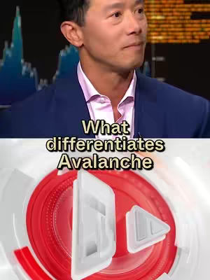 The image displays a man in a suit and tie, with text overlayed on top of a graphic. The man is looking slightly to the side, and the background behind him has a blurred graphic. The graphic in the lower portion features red and white elements, including a central circular design and two white arrow shapes.