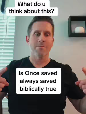 The cover image shows a man in a black t-shirt against a blurred background. Two text layers are included: one above his eye-line and the other is a white square with a question about salvation. He is in front of what appears a muted, minimally styled room.