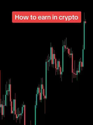 The image shows a black background with a stock chart overlayed. The stock chart features alternating green and red vertical bars, indicating price fluctuations over time. At the top of the image is a red rectangular box with the text: 'How to earn in crypto'.
