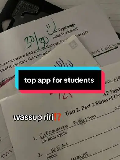 A close-up image of several sheets of paper with handwritten notes and annotations. The papers appear to be educational materials, likely related to a psychology course, as indicated by the title on one of the sheets. A brightly colored box with overlaid text reading 'top app for students' is also present. The overall composition suggests a focus on study materials.