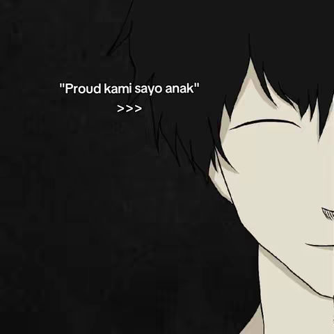 A close-up of an anime-style character's face, set against a dark, blurred background. The character has black hair that partially obscures the face, and only the side profile is visible. The skin tone is fair, and the expression is neutral with closed eyes. White text overlays near the top left side.