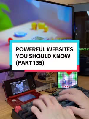The cover image shows a desktop setup with a large monitor displaying a blurred background of what appears to be a colorful room. A 3DS console is placed in front of the keyboard. The background inside the red and white overlay has a monitor. The hands of the person are typing on the keyboard. The overlay contains the video title.