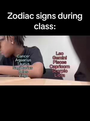 The image shows a person looking down at something, with text overlays indicating zodiac signs and a title at the top.