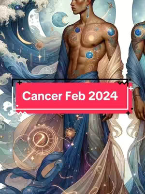 An AI-generated image featuring a muscular male figure with a celestial theme. The figure is partially draped in flowing blue and beige fabric, with intricate tattoos and blue glowing orbs on the skin. The background showcases swirling water, waves, and celestial bodies. The foreground includes a rectangular pink box with white text.