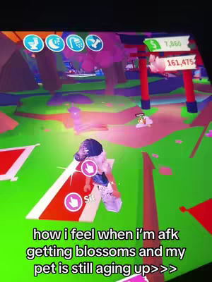 The image captures a screen recording from a Roblox game, displaying a vibrant, green landscape with stylized trees, blossoms, and a character. The character, viewed from behind, sports a unique avatar, while the interface shows game info, and text at the bottom adds context. The color scheme is bright.