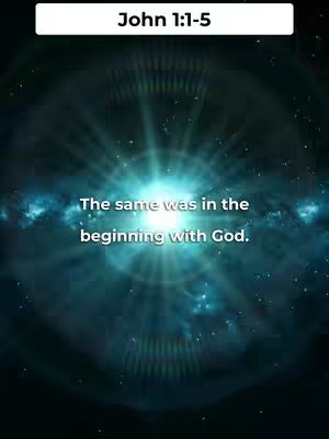 A visually stunning image of a celestial scene, likely representing the cosmos or a spiritual concept. At the center, light radiates outward, creating a bright, dynamic focal point. The background is a blend of blues and teals, suggesting a deep space or atmospheric environment. The text overlays add a textual layer to the image, referencing a religious passage.