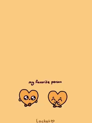 An illustration on a light orange background. Two cartoon hearts are depicted. On the left, a heart with big eyes and small arms is looking down. On the right, another heart with closed eyes and is smiling. The words 'my favorite person' are above them, and the word 'Locket' is below.
