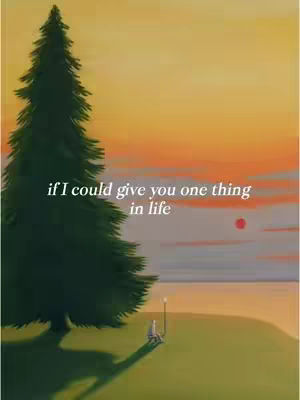 An illustrated, minimalist image featuring a landscape at sunset. A large pine tree stands to the left, casting a shadow. The sky transitions from orange to yellow. In the foreground, a small figure stands before a lit lantern. Text is overlaid on the upper right quadrant.