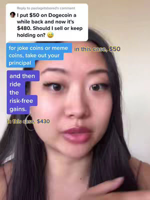 A woman with long dark hair is centered in the frame, looking directly at the camera. She's wearing a top, and there are handwritten notes in speech bubbles overlaid on the image, offering financial advice. The background is slightly blurred, focusing attention on the woman and the informational text bubbles.