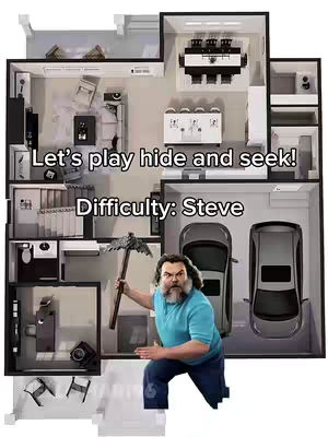 The cover image is a top-down view of a home floor plan, featuring various rooms that are labeled with household elements, with a cartoon image of a person holding an axe in one of the spaces in this interactive game